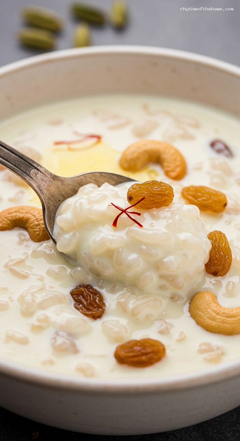 Creamy Cardamom Kheer with Ghee-Toasted Nuts – Closeup