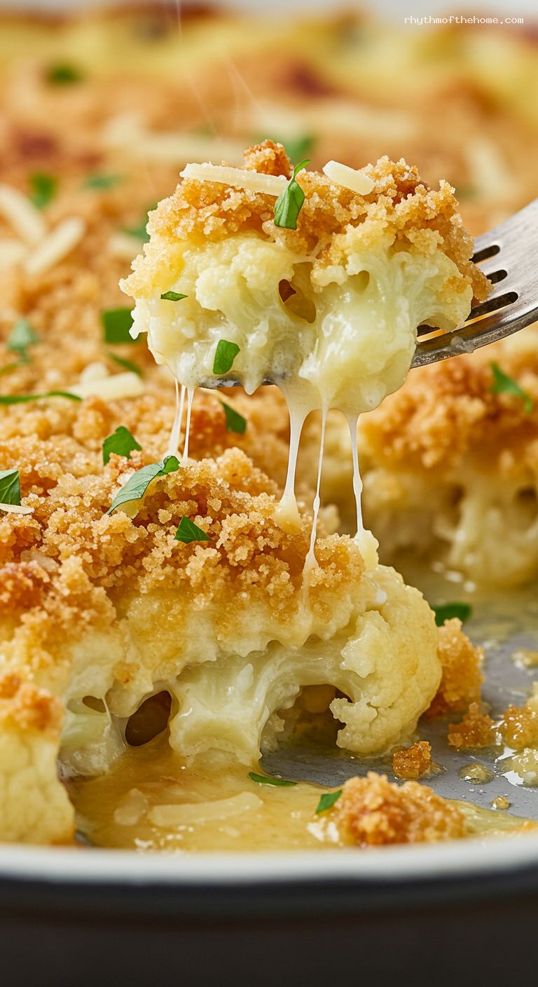 Creamy Cauliflower Gratin with Cheddar-Parmesan Breadcrumbs – Closeup