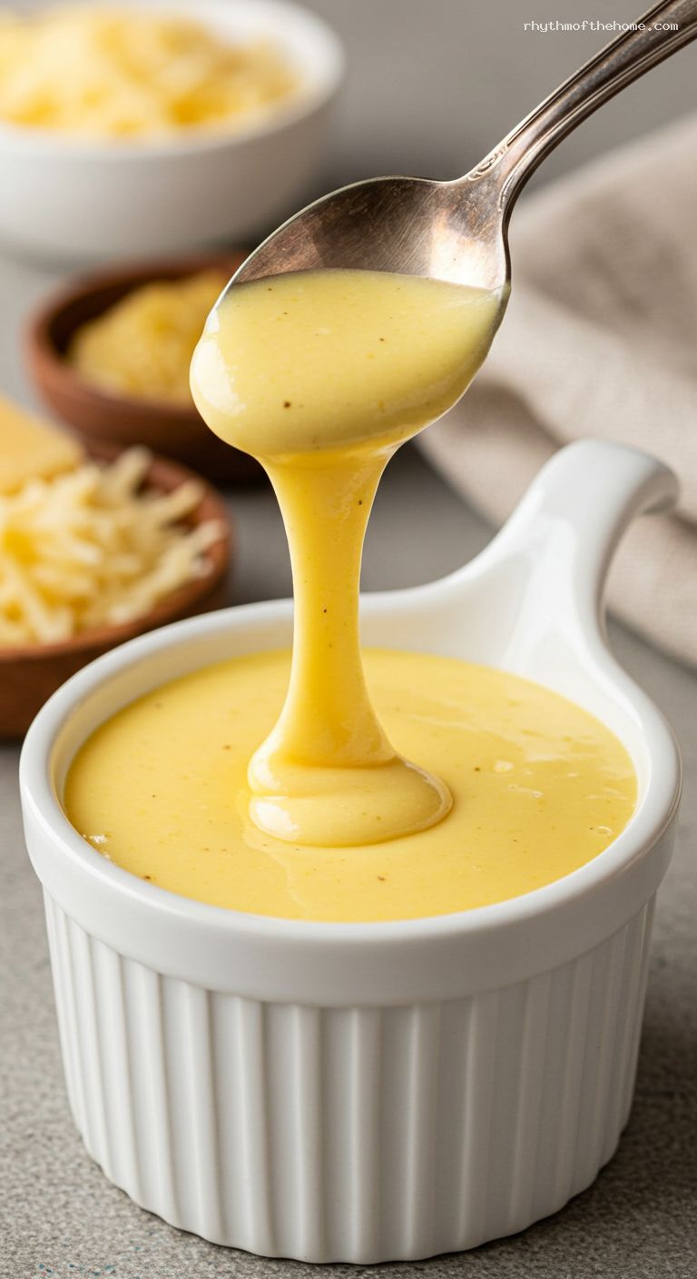 Creamy Cheddar Mornay Sauce Recipe – Closeup