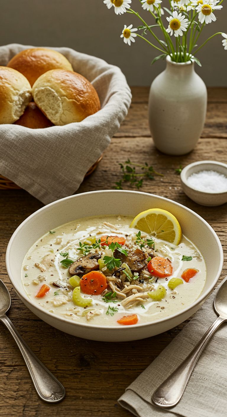 Creamy Chicken and Wild Rice Soup with Mushrooms