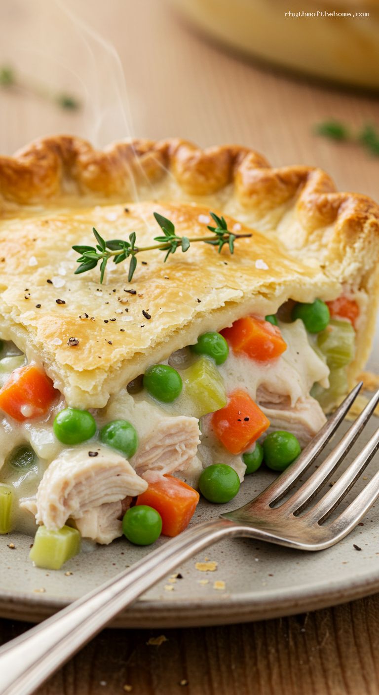 Creamy Chicken Pot Pie with Flaky Butter Crust – Closeup