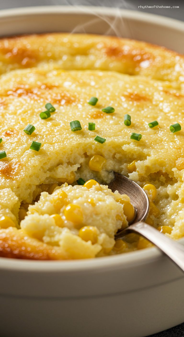 Creamy Corn Pudding (Spoon Bread) – Closeup