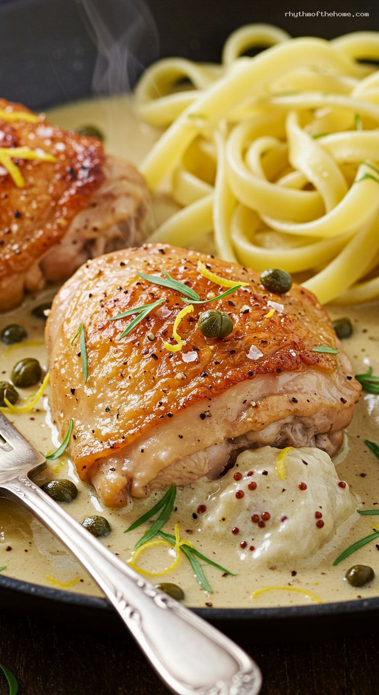 Creamy Dijon Tarragon Chicken Thighs – Closeup