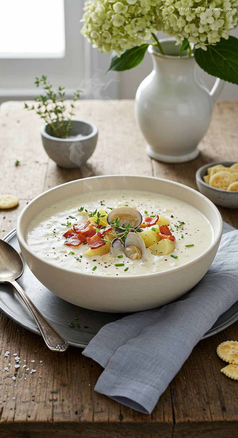 Creamy New England Clam Chowder with Bacon and Thyme