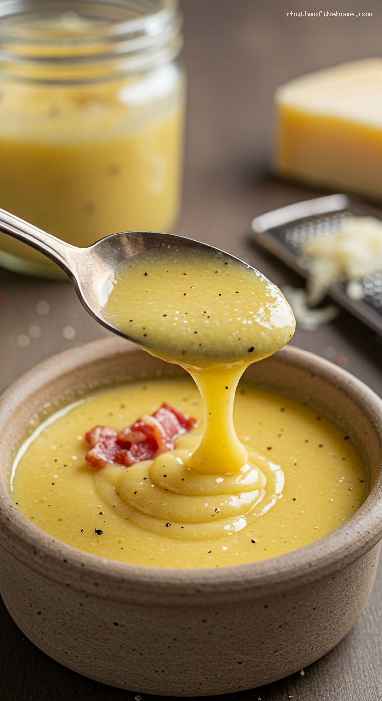 Creamy No-Cream Carbonara Sauce with Pecorino and Pepper – Closeup