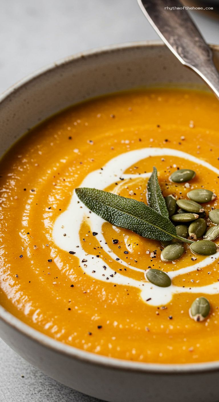 Creamy Roasted Butternut Squash and Apple Soup – Closeup