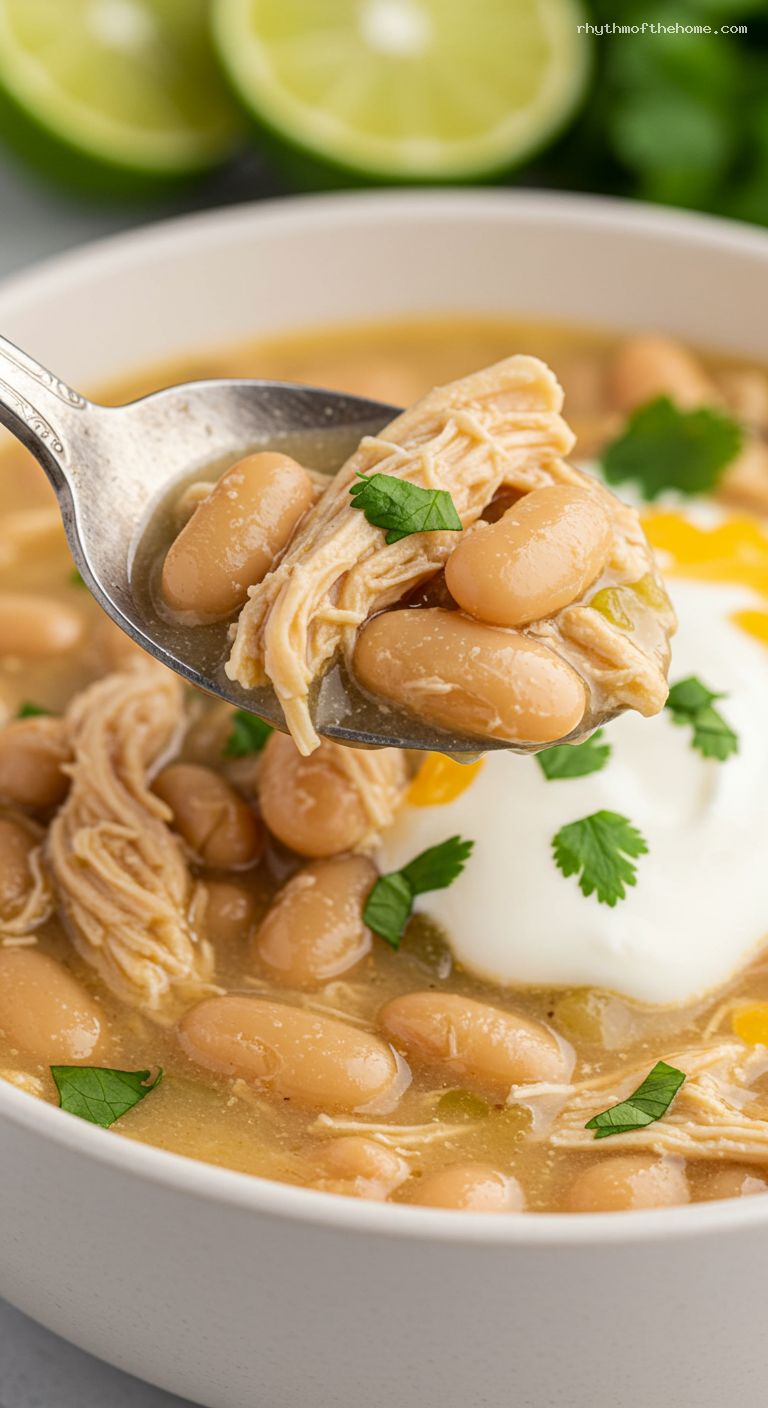 Creamy White Chicken Chili with Cannellini Beans – Closeup