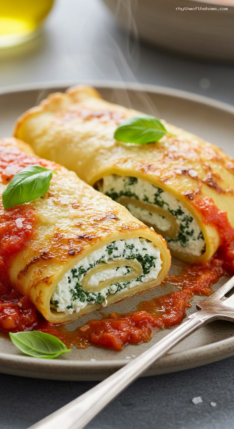 Crespelle alla Fiorentina with Spinach Ricotta and Béchamel – Closeup
