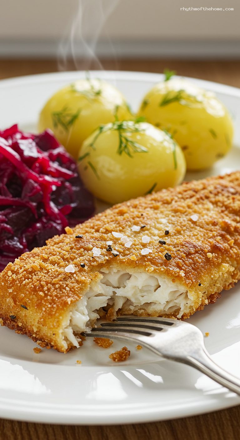 Crisp-Fried Christmas Eve Carp with Beets and Potatoes – Closeup