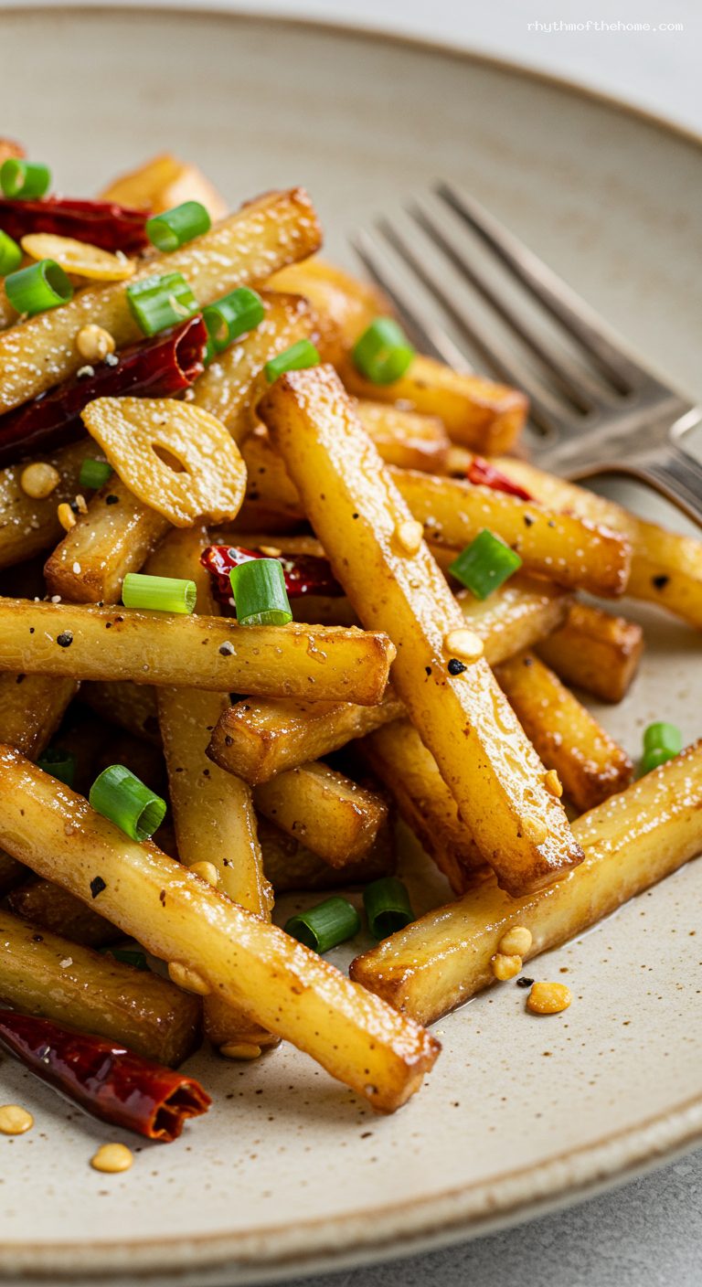 Crisp-Tender Stir-Fried Shredded Potatoes – Closeup