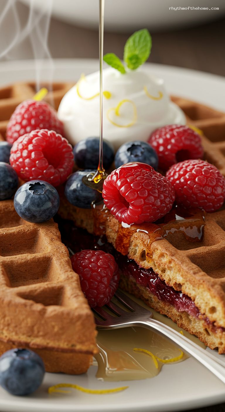 Crispy Belgian Waffles with Warm Berry Compote – Closeup