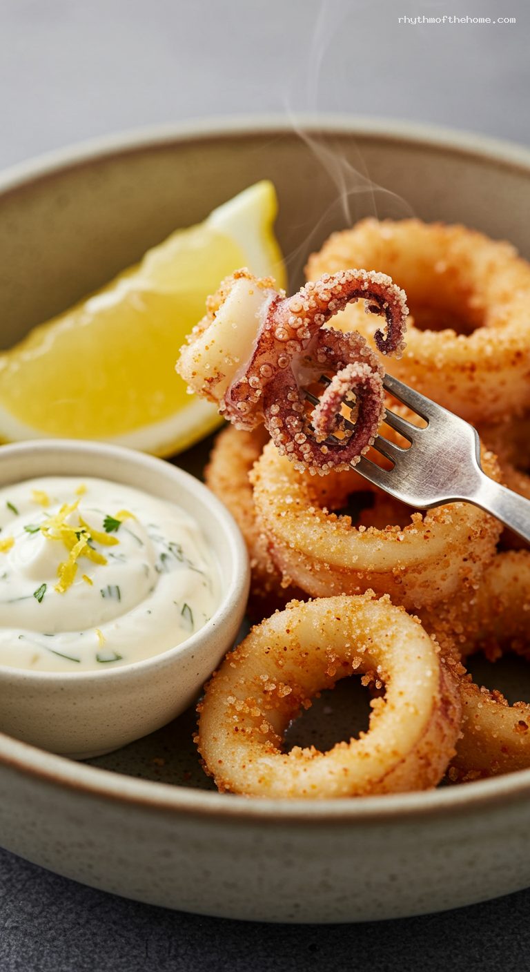 Crispy Calamari Fritti with Garlic-Herb Aioli – Closeup