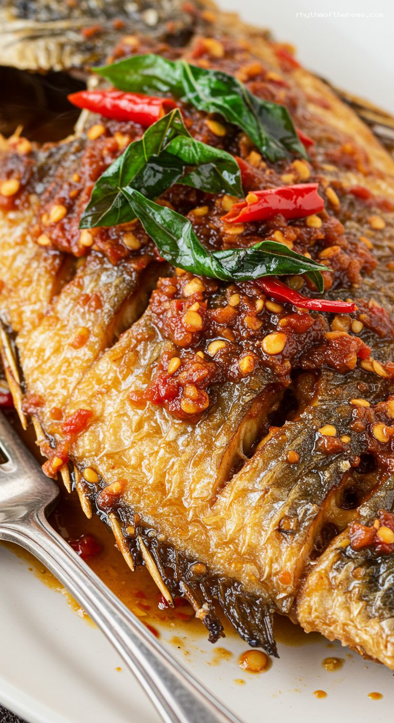 Crispy Fried Fish with Chili Tamarind Sauce – Closeup