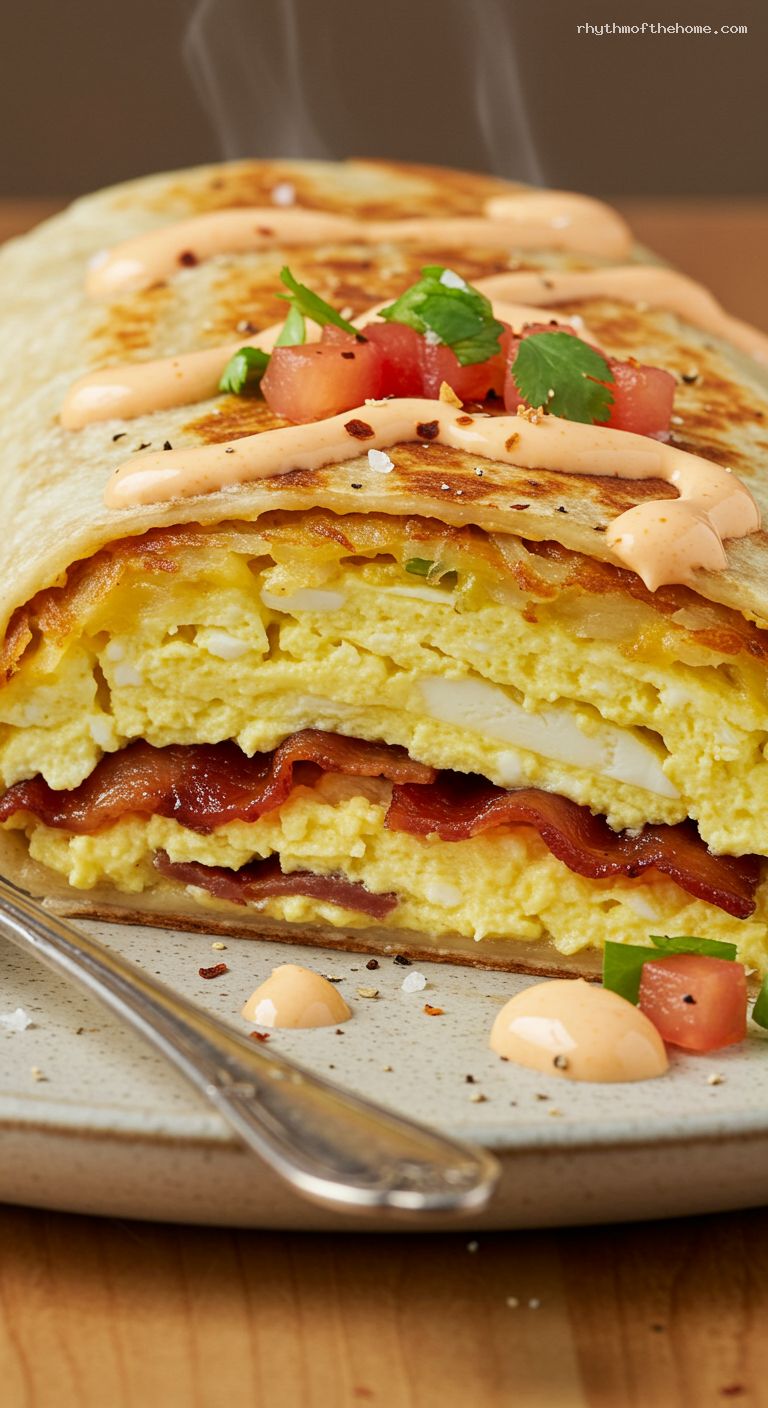 Crispy Hash Brown Breakfast Burritos with Chipotle Sauce – Closeup