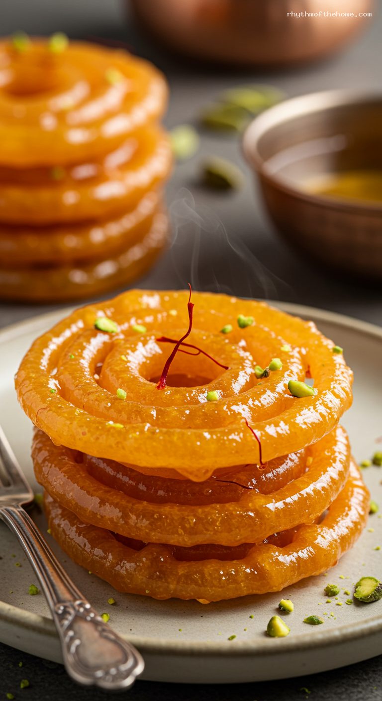 Crispy Jalebi with Saffron-Cardamom Syrup – Closeup