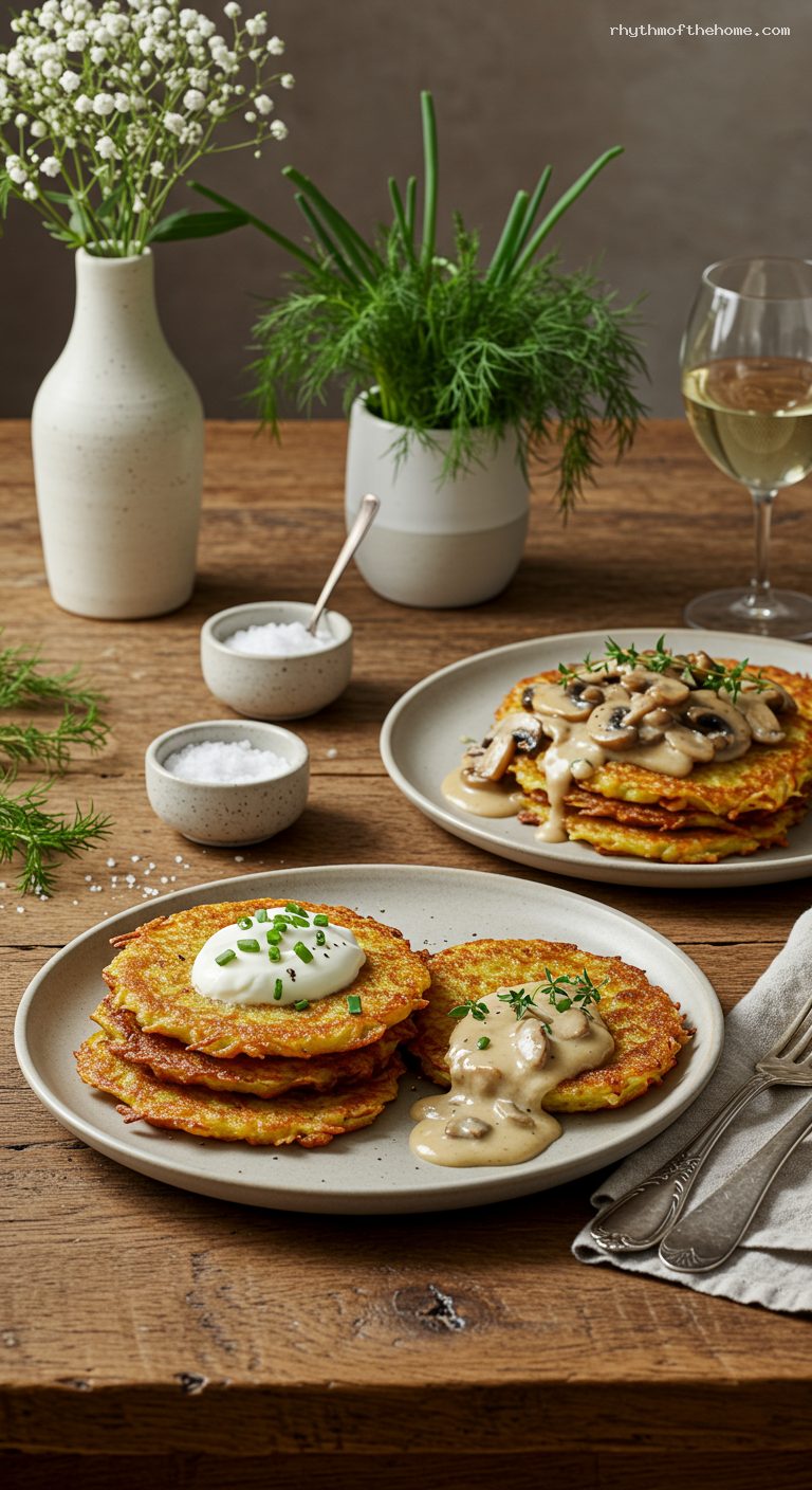 Crispy Polish Potato Pancakes with Sour Cream or Mushroom Gravy
