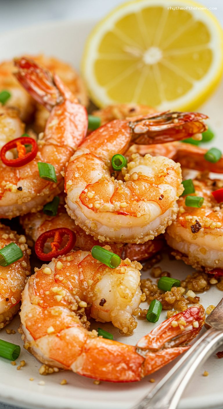 Crispy Salt-and-Pepper Shrimp with Garlic and Chilies – Closeup