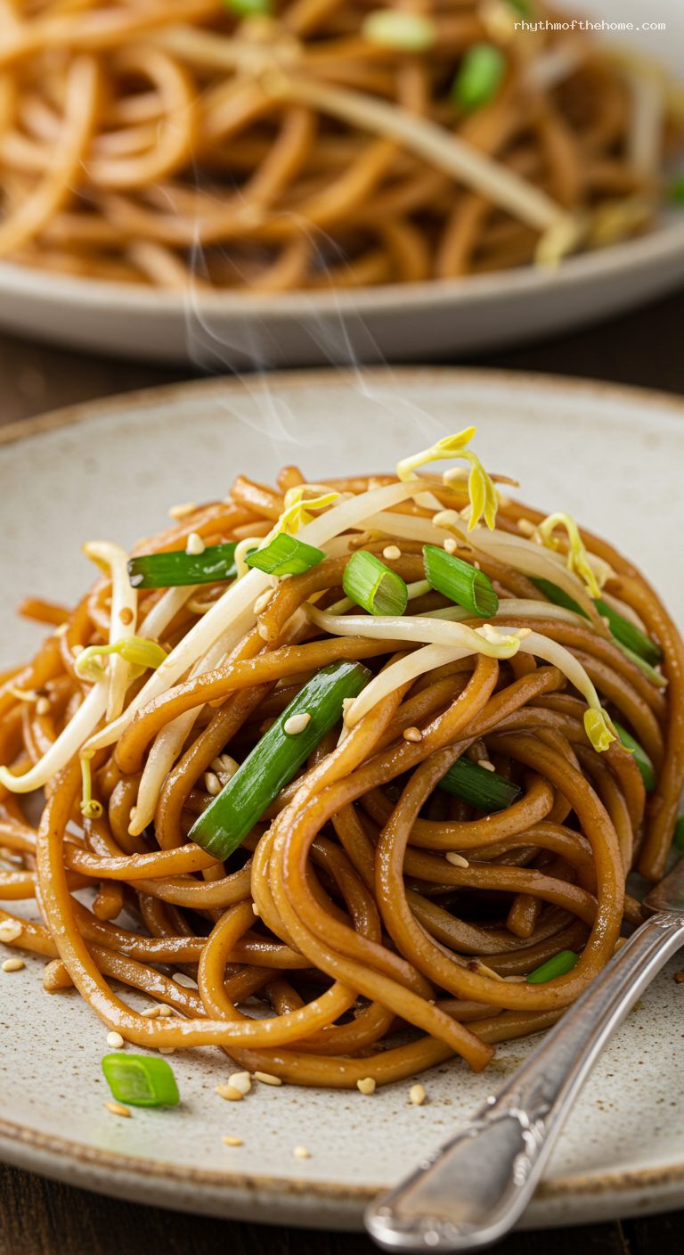 Crispy Soy Sauce Pan-Fried Egg Noodles – Closeup