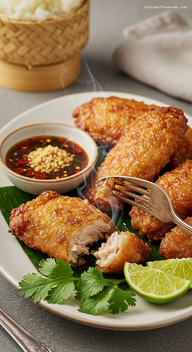 Crispy Thai Gai Tod with Sweet Chili Dip – Closeup