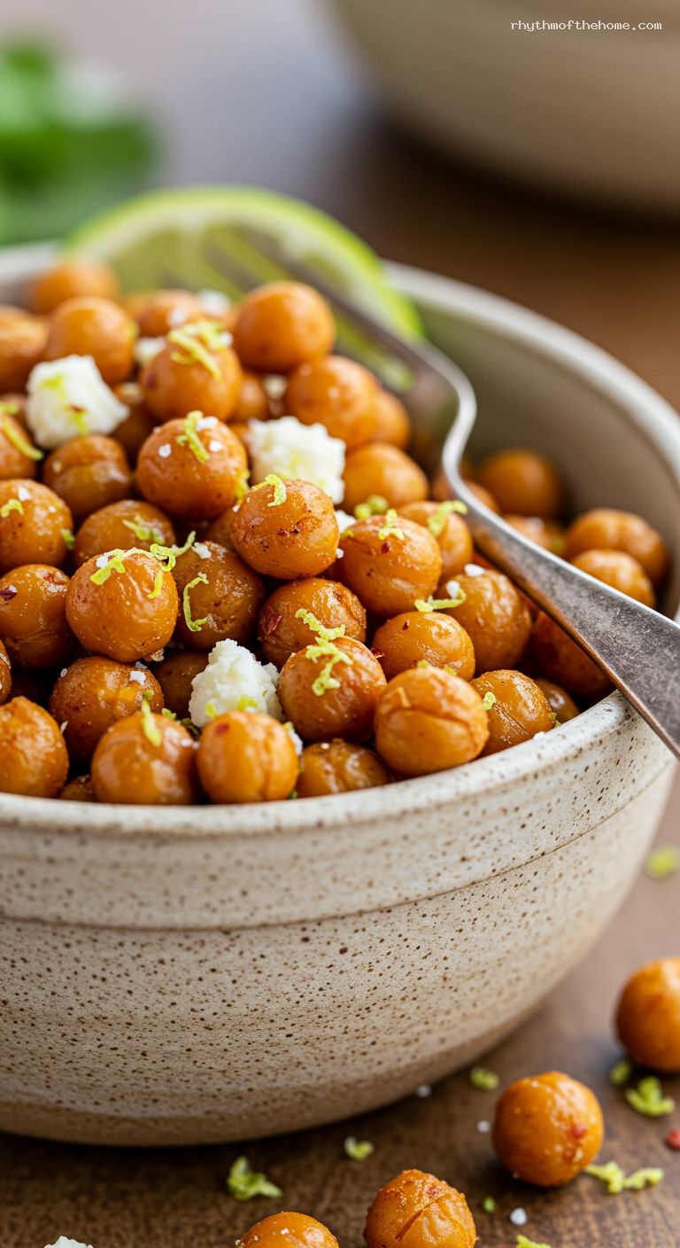 Crunchy Nacho-Roasted Chickpeas with Lime and Cotija – Closeup