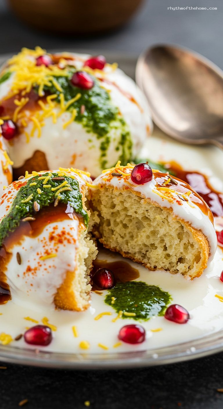 Dahi Vada (Dahi Bhalla) with Chutneys and Spices – Closeup