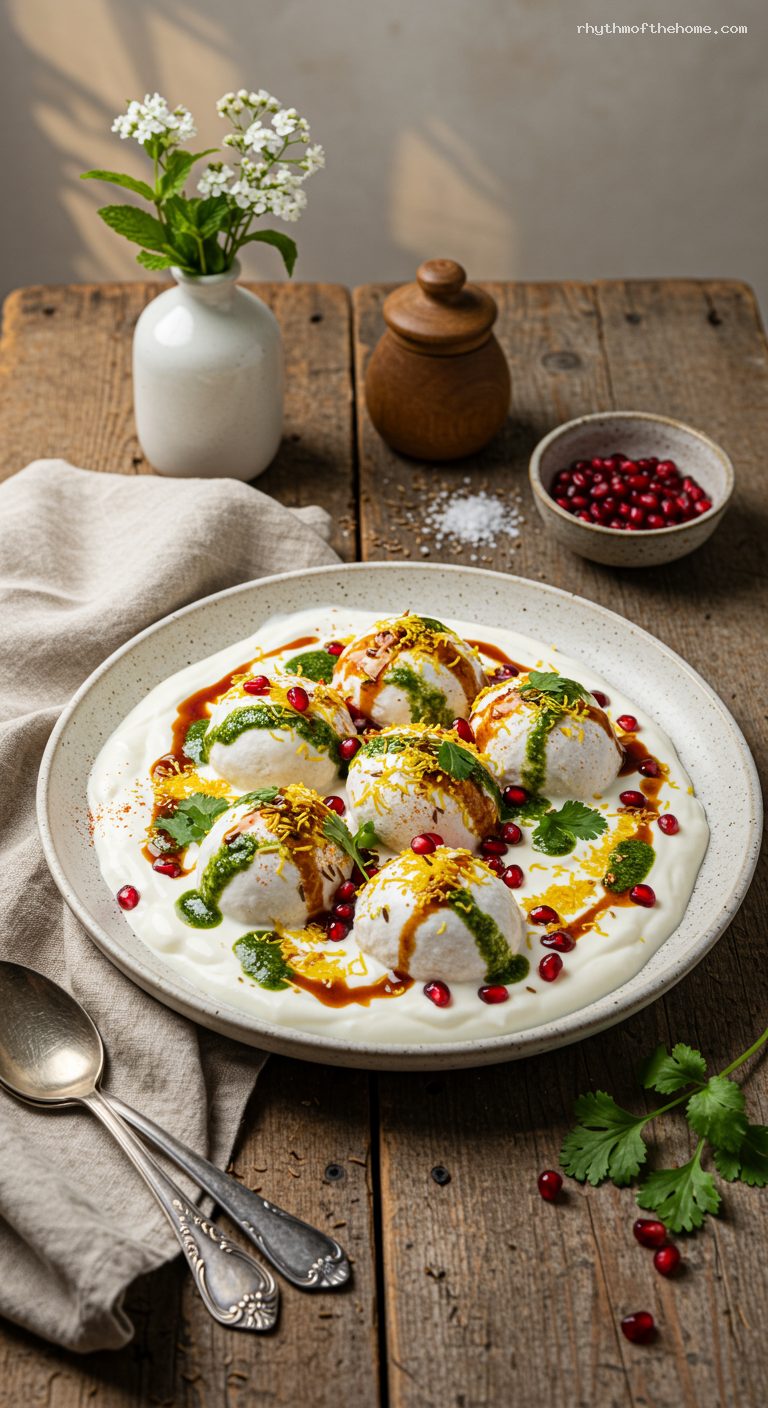 Dahi Vada (Dahi Bhalla) with Chutneys and Spices