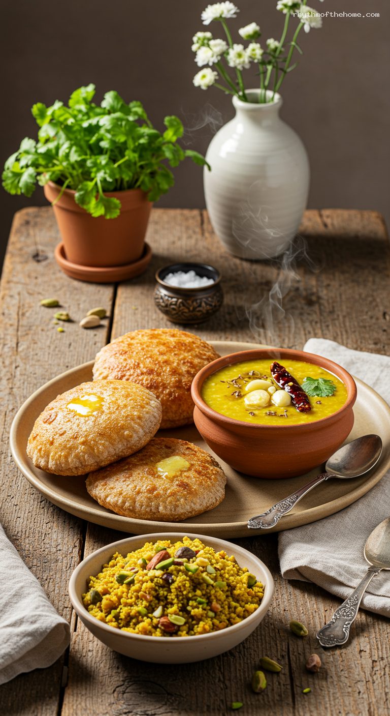 Dal Baati Churma with Ghee-Tadka Dal and Churma