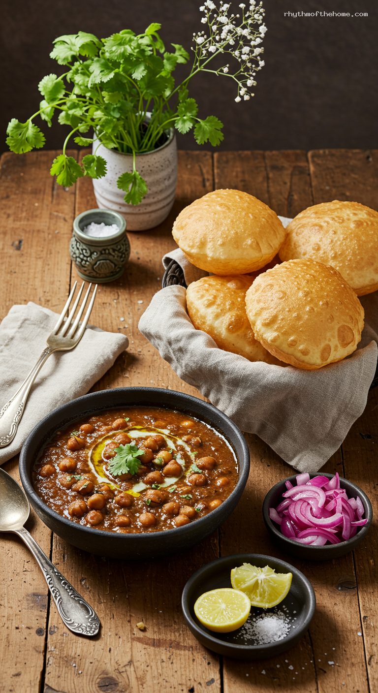 Delhi-Style Chole Bhature with Tangy Dark Gravy