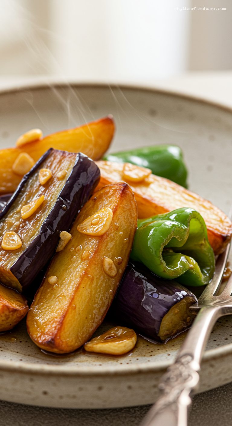 Di San Xian: Northeastern Potato, Eggplant, and Pepper Stir-Fry – Closeup