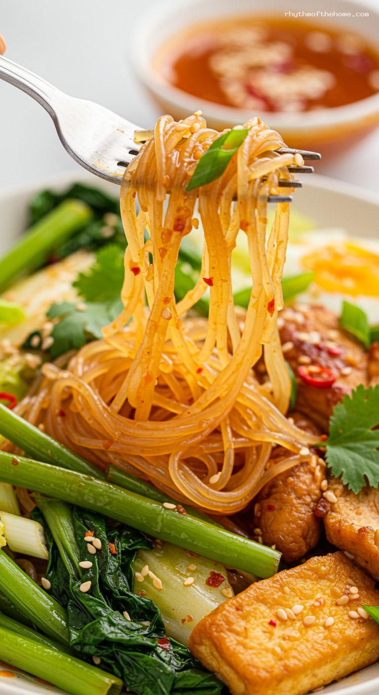 Dry Thai Suki Stir-Fry with Spicy Sesame Chili Dip – Closeup