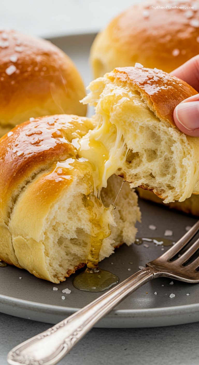 Feather-Light Parker House Rolls with Honey Butter – Closeup