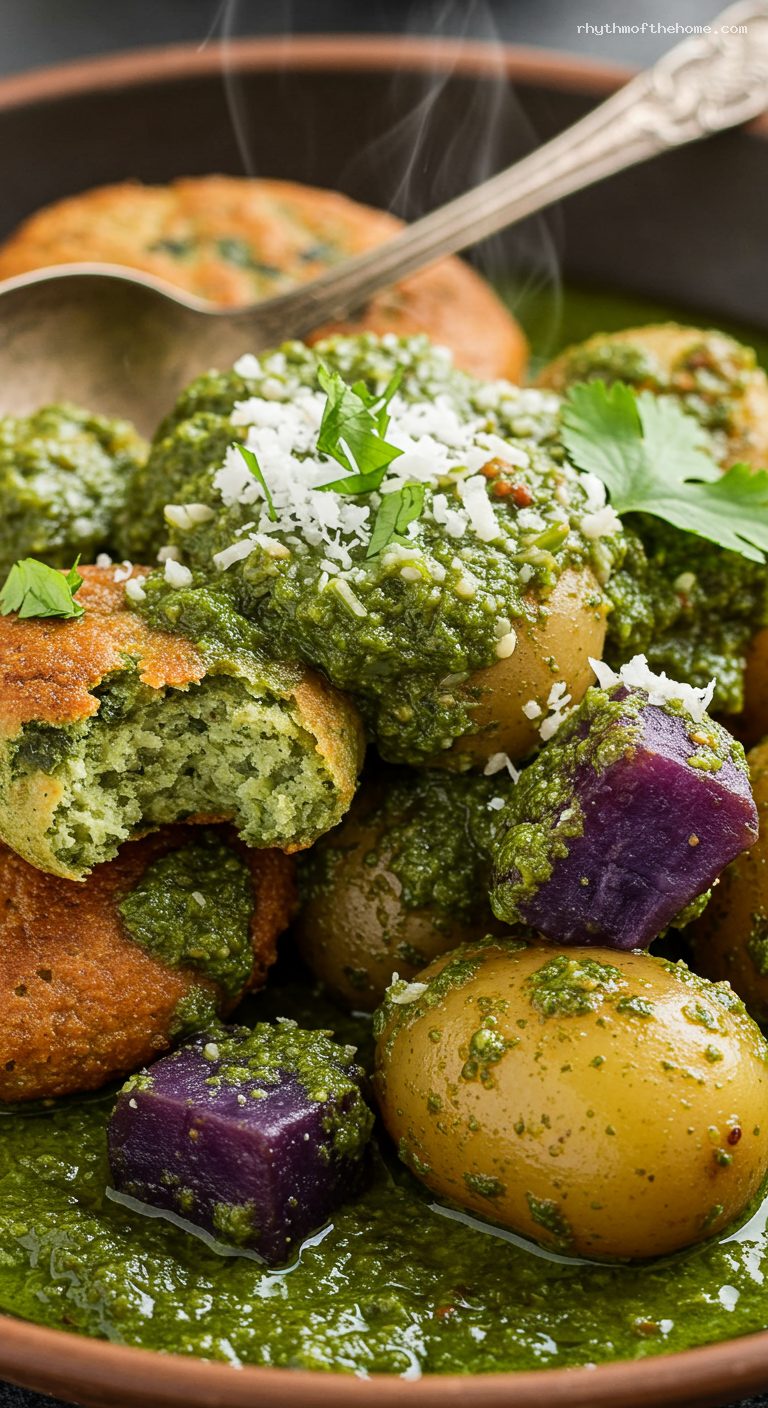 Festive Gujarati Undhiyu with Green Masala – Closeup