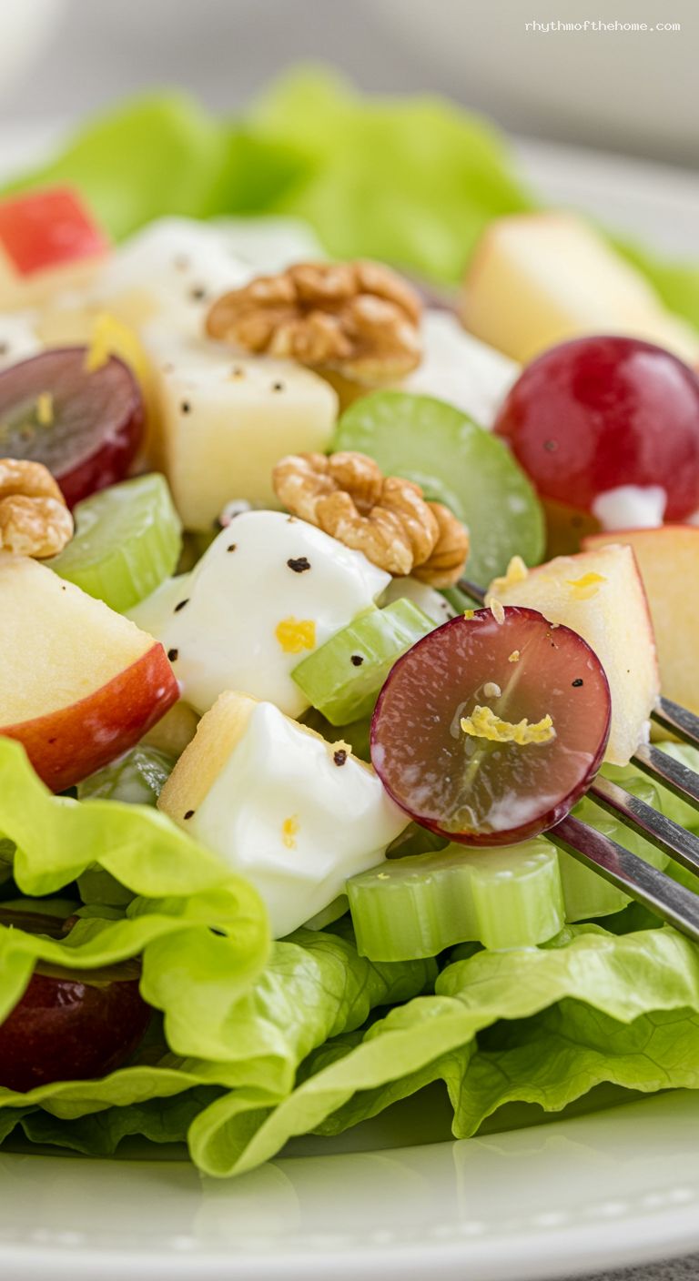 Festive Waldorf Salad with Lemon Yogurt Dressing – Closeup