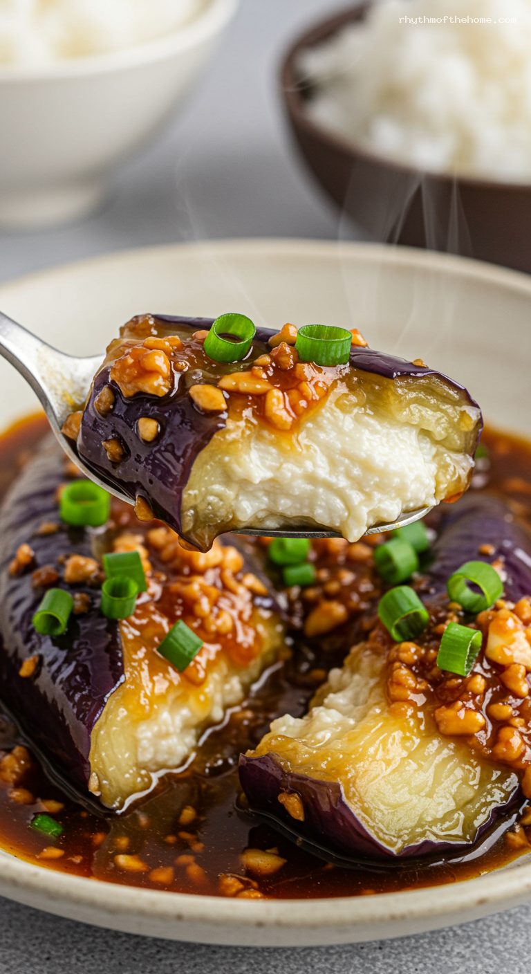 Fish-Fragrant Eggplant with Garlic and Black Vinegar – Closeup