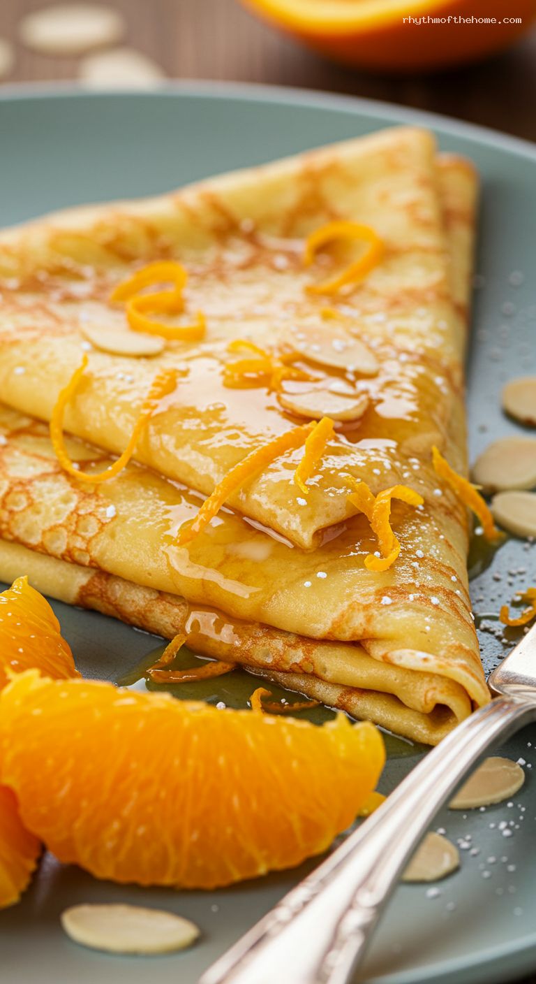 Flambéed Crêpes Suzette with Grand Marnier – Closeup