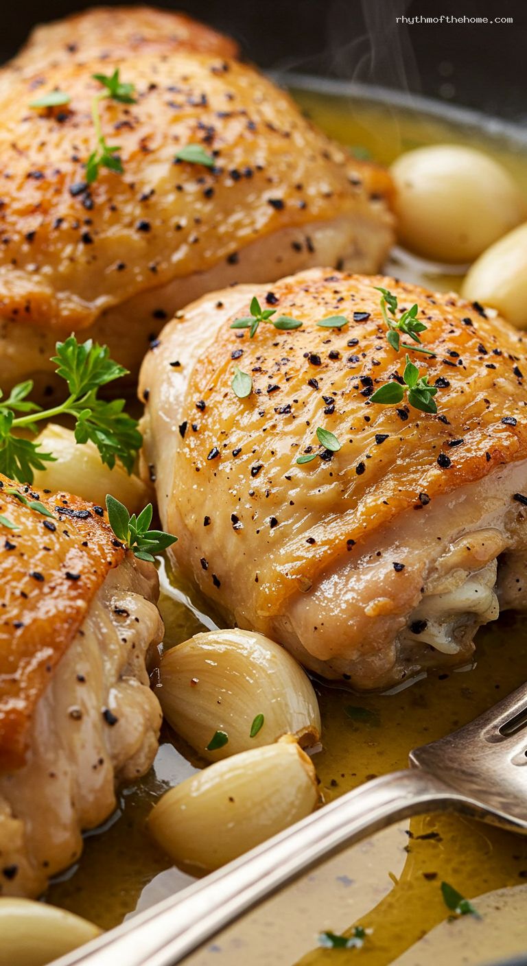 Forty-Clove Garlic Chicken with White Wine – Closeup