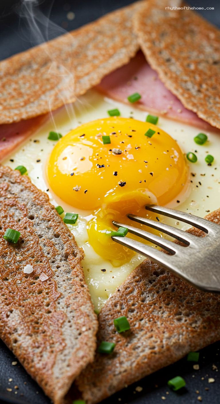 Galette Complète with Gruyère, Egg, and Ham – Closeup
