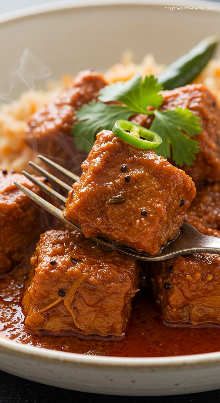 Goan Vindaloo with Tangy Chili-Vinegar Gravy – Closeup