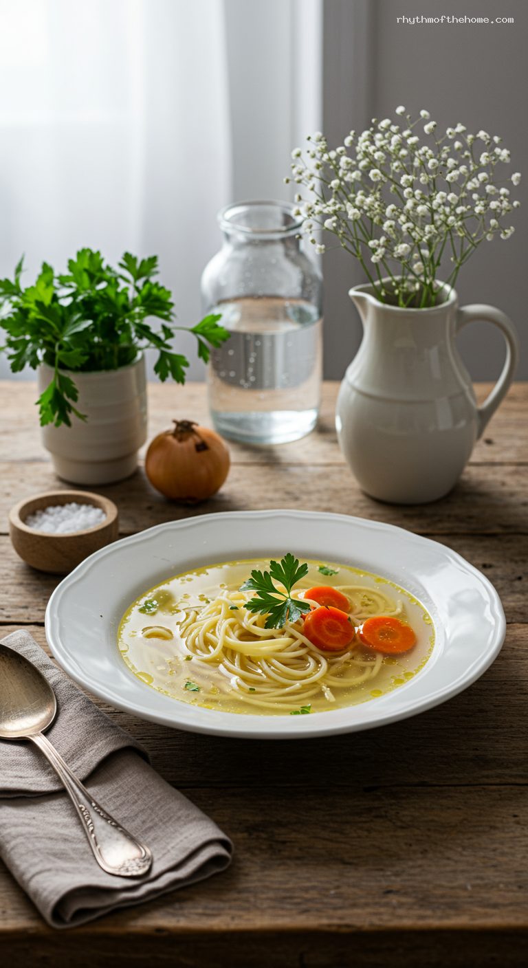 Golden Polish Chicken Broth with Noodles