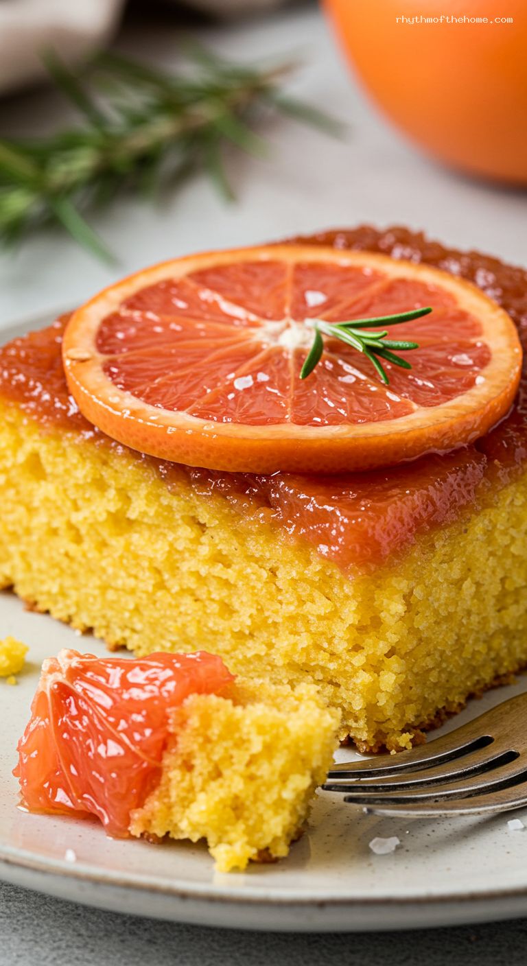 Grapefruit Rosemary Olive Oil Upside‑Down Polenta Cake – Closeup