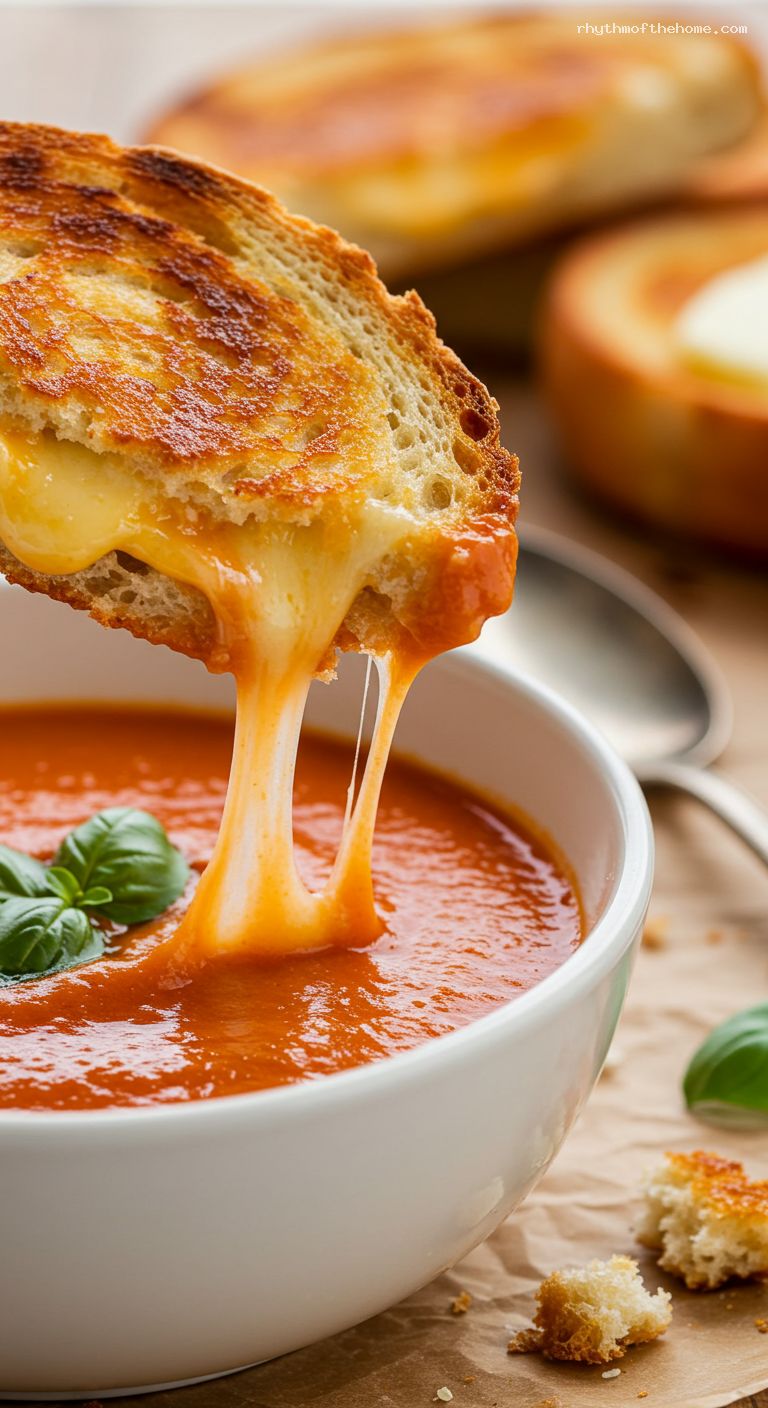 Grilled Cheese Dippers with Tomato Soup – Closeup