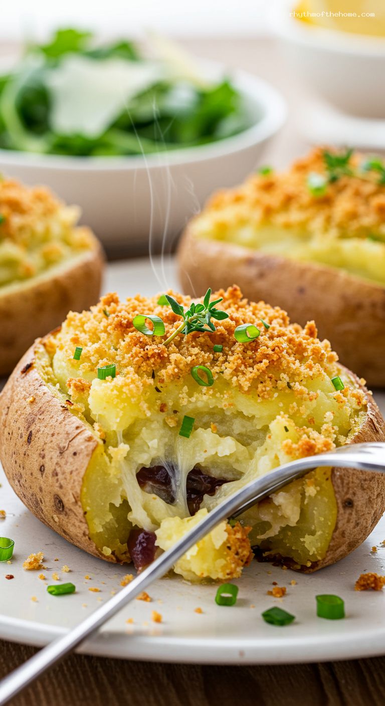 Gruyère Twice-Baked Potatoes with Herbed Breadcrumbs – Closeup