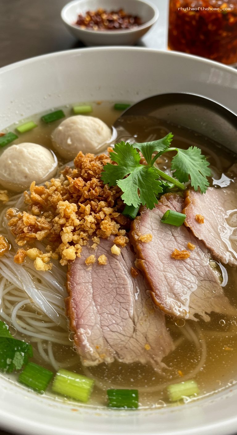 Guay Tiew Moo Nam Sai: Clear Pork Noodle Soup – Closeup