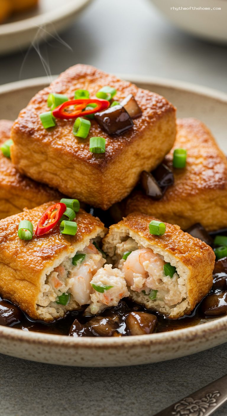 Hakka Niang Dou Fu with Pork, Shrimp, and Black Beans – Closeup
