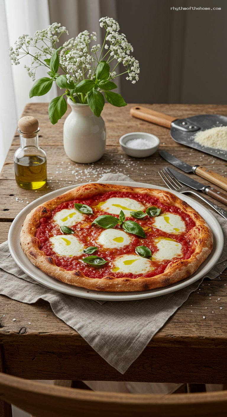 Homemade Margherita Pizza on Stone or Steel