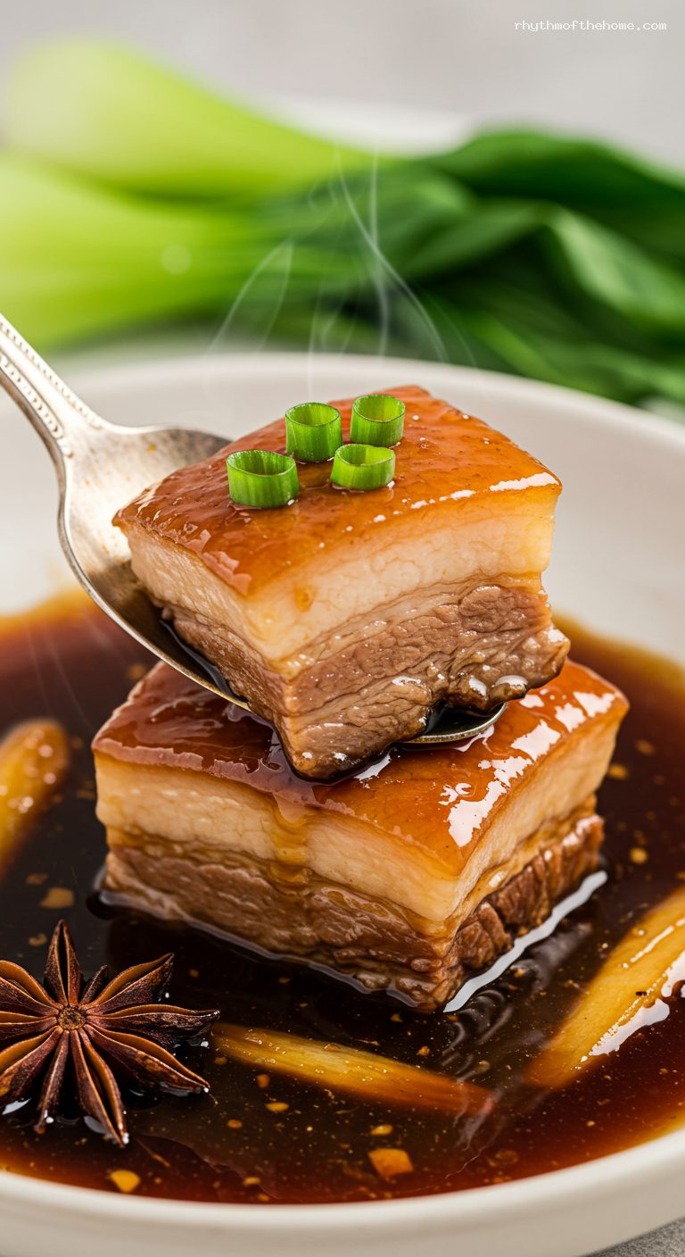 Hong Shao Rou: Glossy Red-Braised Pork Belly – Closeup