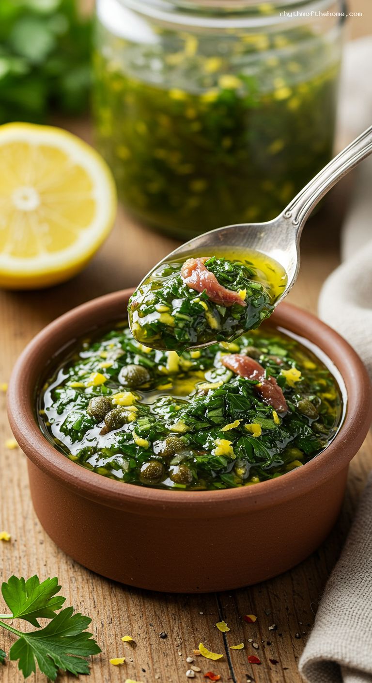 Italian Salsa Verde (Parsley, Capers, Anchovy, Lemon) – Closeup