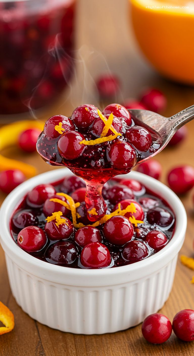 Jammy Cranberry-Orange Sauce with Citrus Zest – Closeup