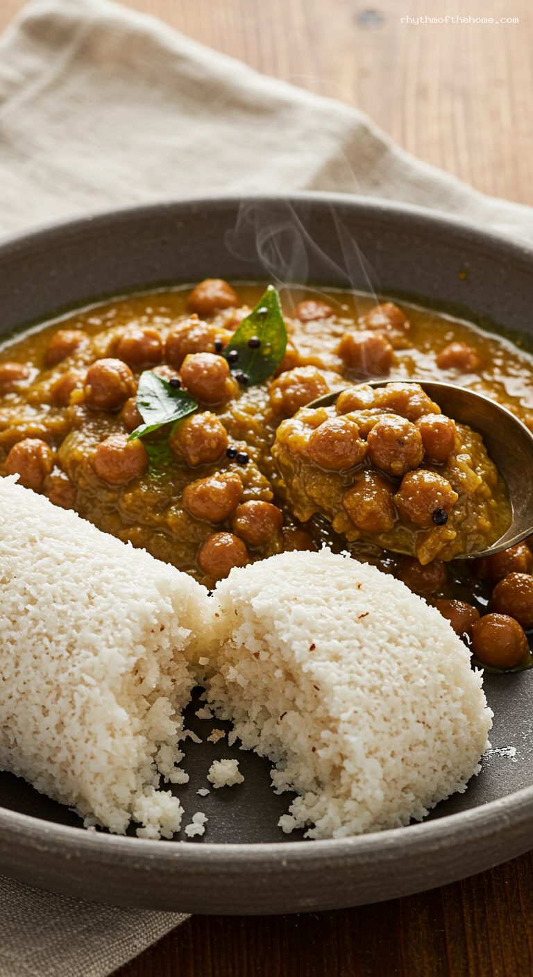 Kerala Puttu with Kadala Curry – Closeup