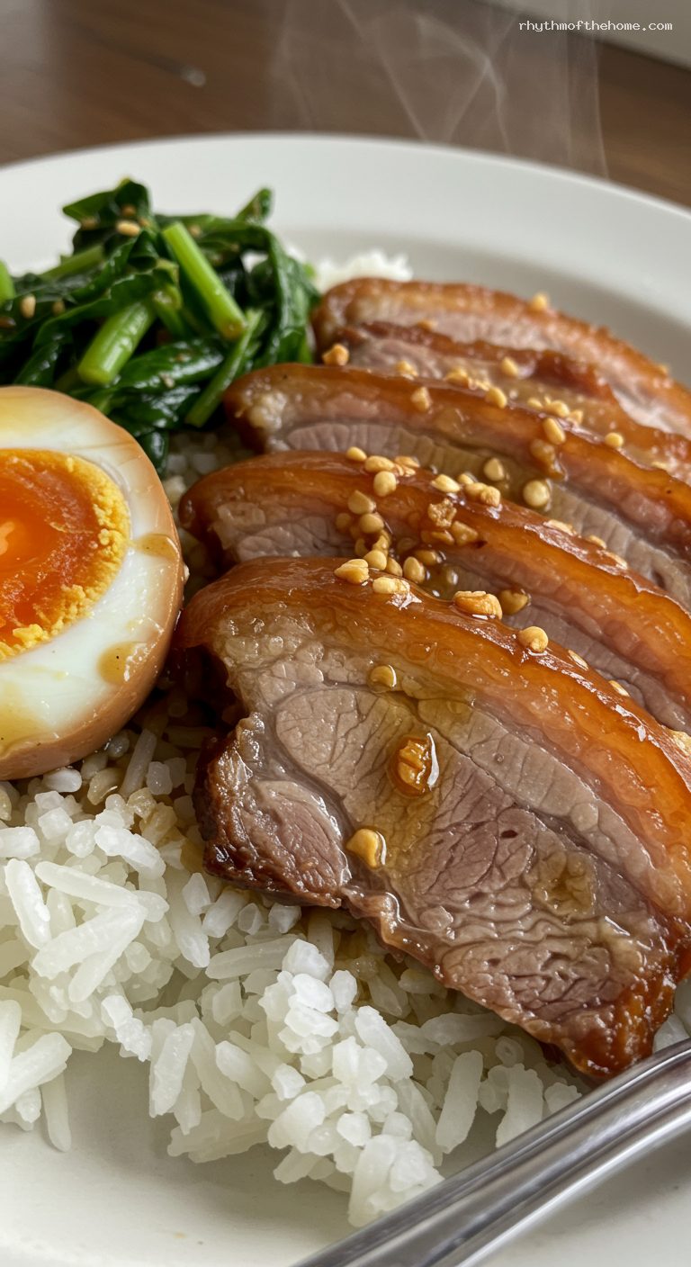 Khao Kha Moo: Thai Braised Pork Leg Over Rice – Closeup